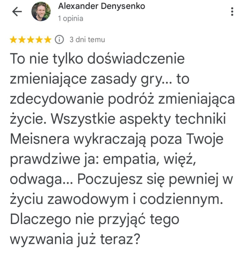 Opinia Alexandra Denysenki o empatii, więzi i odwadze rozwijanych dzięki Technice Meisnera