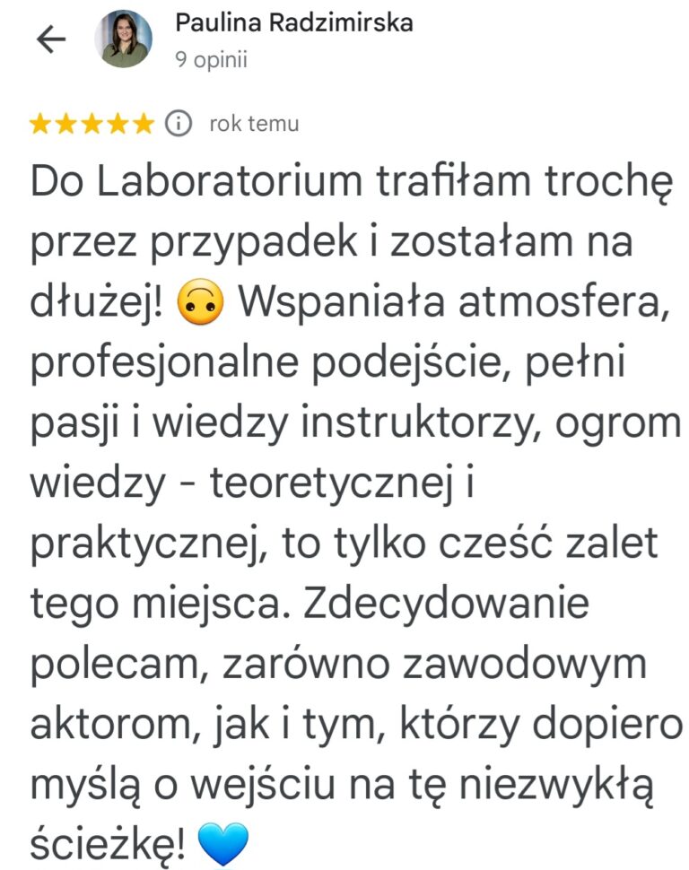 Opinia Pauliny Radzimińskiej o profesjonalnym podejściu i praktycznej wiedzy w Laboratorium Meisnera