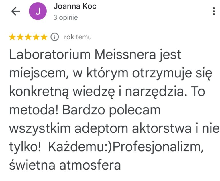 Opinia Joanny Koc o konkretnych narzędziach aktorskich i atmosferze w Laboratorium Meisnera