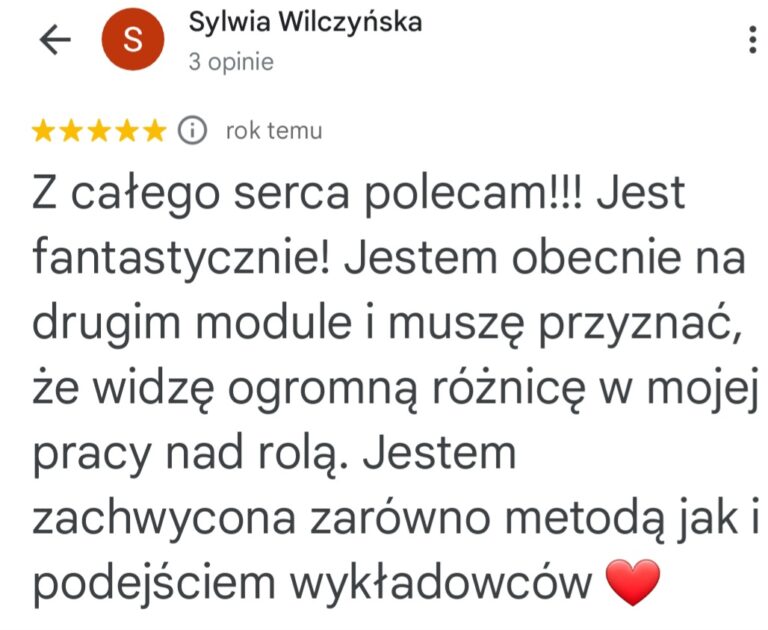 Opinia Sylwii Wilczyńskiej o postępach w pracy nad rolą w Laboratorium Meisnera