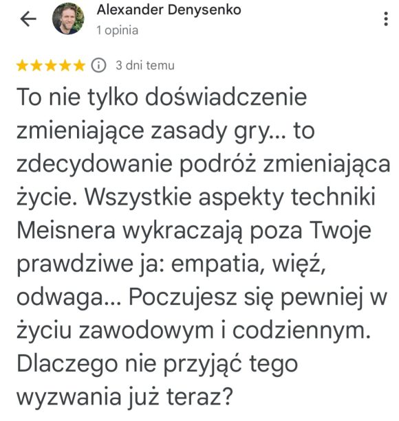 Opinia Alexandra Denysenki o empatii, więzi i odwadze rozwijanych dzięki Technice Meisnera