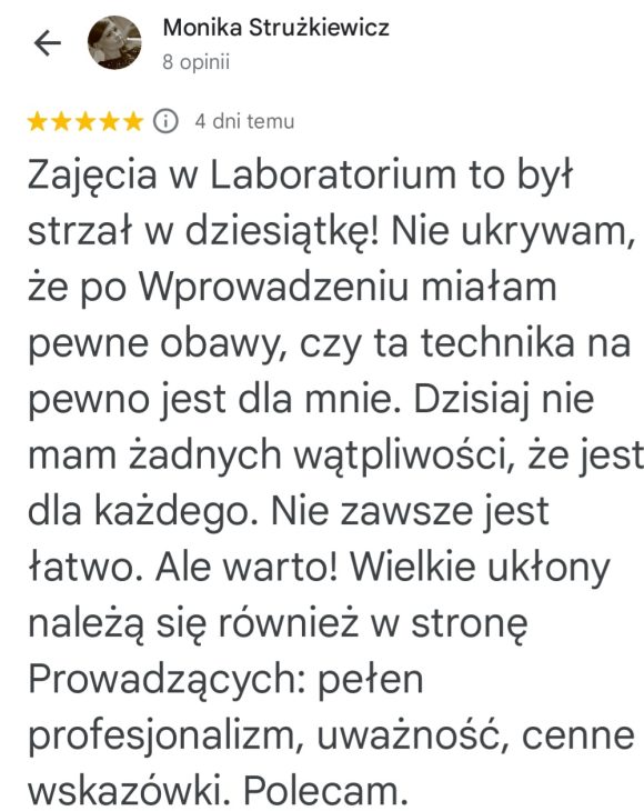 Opinia Maryli Stawikowskiej o profesjonalizmie i rozwoju podczas zajęć w Laboratorium Meisnera