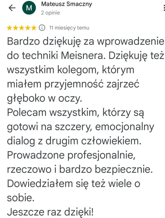 Opinia Mateusza Smacznego o ćwiczeniach partnerskich podczas Wprowadzenia do Techniki Meisnera