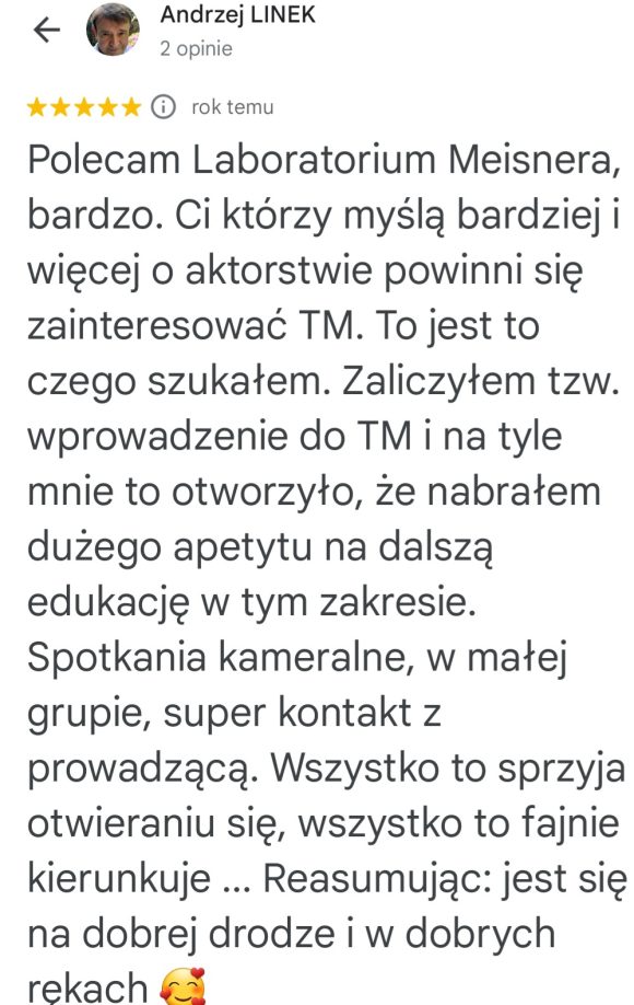 Opinia Andrzeja Linka o kameralnej grupie i pracy trenerek Laboratorium Meisnera