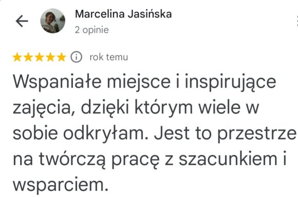 Opinia Marceliny Jasińskiej o twórczej pracy, szacunku i wsparciu w Laboratorium Meisnera