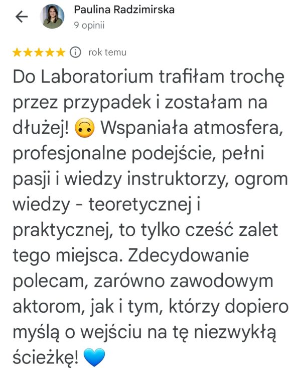 Opinia Pauliny Radzimińskiej o profesjonalnym podejściu i praktycznej wiedzy w Laboratorium Meisnera