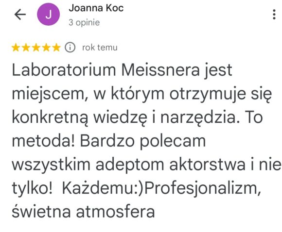 Opinia Joanny Koc o konkretnych narzędziach aktorskich i atmosferze w Laboratorium Meisnera