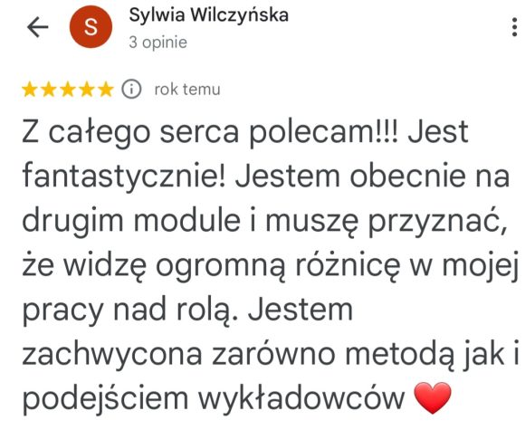 Opinia Sylwii Wilczyńskiej o postępach w pracy nad rolą w Laboratorium Meisnera